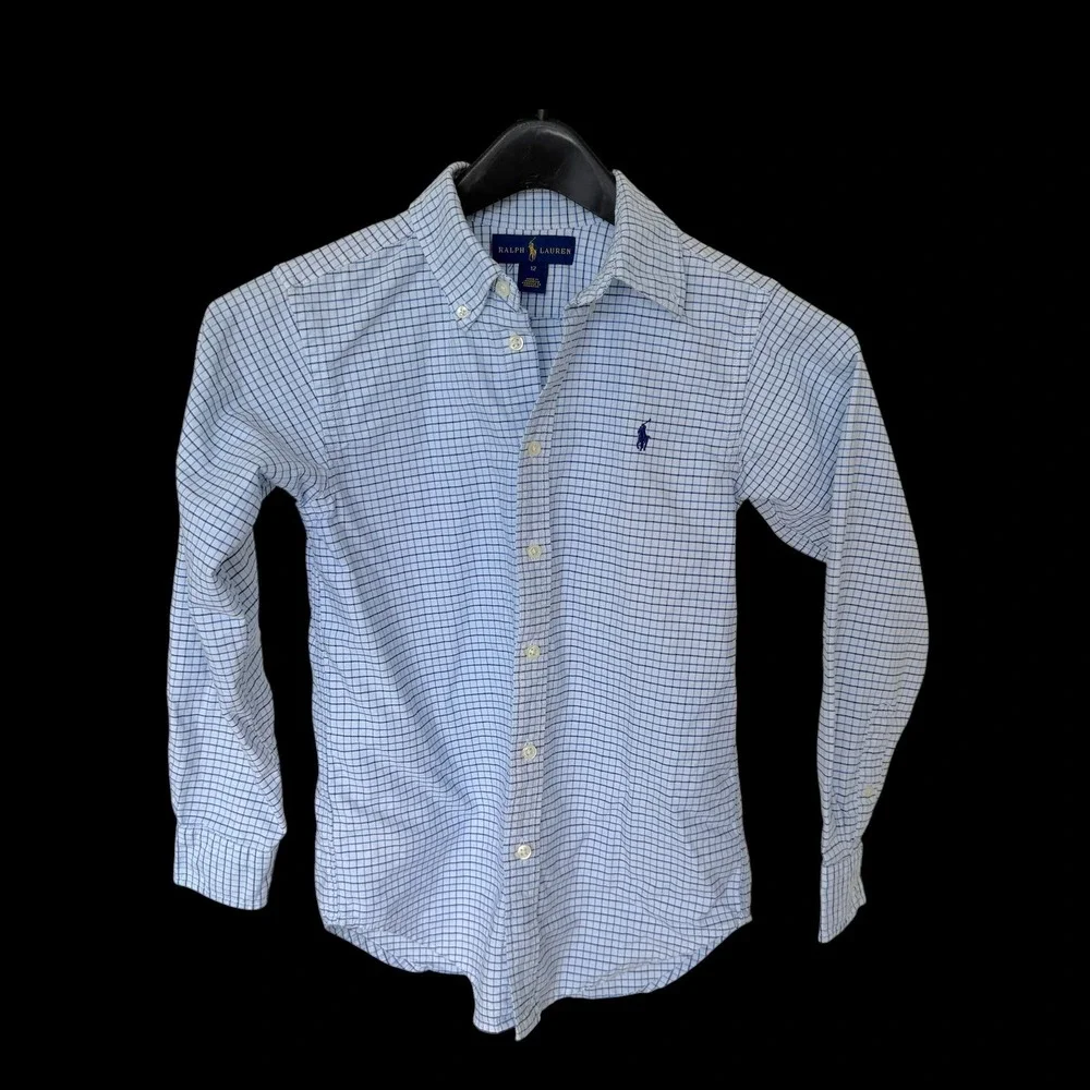 Ralph Lauren Boys Blue Tattersall Check Button Down Shirt Size 12 323631046